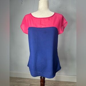 L8ter pink and blue color block blouse Size Medium Fits Small *see Measurements